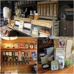 今藤商店 - 店頭左手のコロッケ＆串物売り場/立ち飲みコーナーのお酒