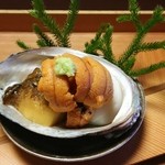 しのはら - H28/4　先付　鮑、雲丹、胡麻豆腐