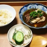 しのはら - 食事　烏骨鶏すき煮、筍ご飯、香の物