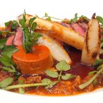 メゾン エメ・ヴィベール - ランチコース 5346円 の鴨胸肉のロティとフォアグラのフラン 甘酸っぱいソース