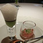 レフェルヴェソンス - 真鯵、加賀太胡瓜、えんどう豆、ガスパチョ