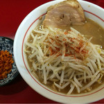 千里眼 - ラーメン麺半分 麺カタメヤサイ少な目 カラアゲ別皿で 730円 