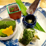 みつ林 - 八寸、今日はスズキの焼き物が秀逸