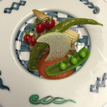 柏屋旅館 - ざく切り夏野菜の冷製テリーヌ　フルーツトマトのソース　2016.05
