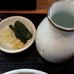 笑乃讃 - 201605肉汁つけうどん [並] 1玉 300g\680 薬味・うどん湯(？)