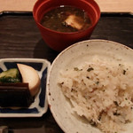 虎白 - キンメダイの炊き込みご飯、御椀、香の物(2016/4)