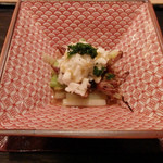 虎白 - うるい、長芋、焼いた蛍烏賊、フキノトウの出汁で(2016/4)