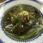 松 - 鮑と大根の炊きものに青梗菜と出汁をかけたもの