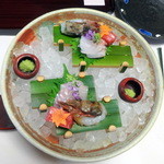 皆美館 - 夕食のお造り、三種盛り