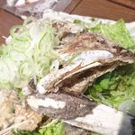すし居酒屋まんげつ - 魚カブト唐揚　ガーリックポン酢