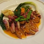 ドゥ・ラパン - メイン・鴨胸肉のロースト オレンジソースと赤ワインのソース  ダブルでかけて