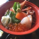 Hitoyasumi - 海鮮丼
                        ホタルイカ、白魚、イクラなど入っていた。嬉し〜‼︎
                        ごはんは酢飯。