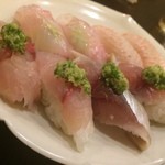 食堂 おがわ - 鱧、赤甘鯛、鯖、鯵の4種握り。