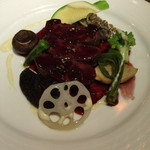 マッシュルーム - マグレ鴨のポワレ カシスのソース 4種のキノコのグリエ添え