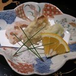 島宿　真里 - 天ぷら（穴子、アスパラ、天然塩）