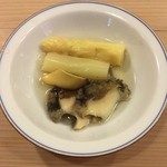 うを徳 - 北海道 ホワイトアスパラ 煮浸し + 千葉 蒸し鮑