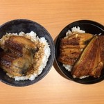 無添くら寿司 - すしやの特上うな丼（右）すしやのうな丼（左）（上方から比較）