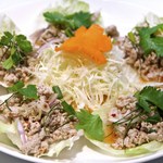 Minced pork and lemon grass wrapped in lettuce