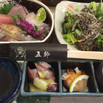 北新地五郎寿し - 贅沢ランチ つきだし、造り盛、サラダ