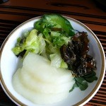 相模屋食堂 - カツ(勝)丼￥750に付く３種の漬物（H28.5.22撮影）