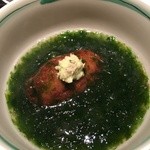 くろぎ - 雲丹入り蓮根饅頭のアオサ餡掛け2016.5