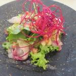 ビストロ ダイア - 北海道伊達産有機緑やさいと愛知県一色産黒鯛のカルパッチョ　サラダ仕立て
      イタリア産カラスミ H28.5月再訪
