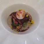 ビストロ ダイア - 北海道富良野産グリーンアスパラガスと仏産フォアグラ
      クレーム・ド・シャンピニオン　マデラソース　ウズラ卵のポーチ・ド・エッグを添えて H28.5月再訪