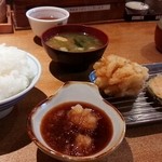 Agetate Tempura Yoshihei - えびつくしランチ@￥950 最初のかき揚げ＆カボチャ