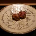 虎白 - 青首鴨の笹の葉燻しの唐揚げ、八角入りの塩　2016年2月