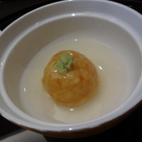 レストランあしや竹園 - 彩り懐石　煮物　新馬鈴薯饅頭　海老　銀あんかけ　わさび