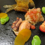 裕の輪 - 鮎のコンフィ、蒸し蛸、カラスミ、若松無農薬野菜など