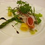 グリル銀鱗荘 - 帆立のソテー、グリーンアスパラのソース 2016.5月