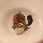 アミューズ　桜鱒　新玉葱　バルサミコ
          