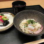 白 - 8】尚武剣先ご飯 新生姜 新茶葉のふりかけ 自家製漬物(2016.5月)