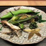 白 - 7】焼水茄子 焼空豆 青じそソース (2016.5月)