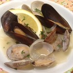 Clams and mussels steamed in wine