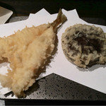 天ぷら岡本 - キス、椎茸