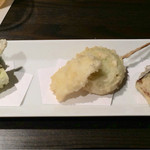 天ぷら岡本 - アスパラ、イカ、玉ねぎ、なす