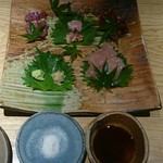 刺身盛合せ（ささみ、砂肝の他にブレイン等の希少部位も）