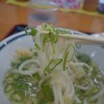 うどん 一福 - 素のままでも美味しいものの、トッピングを組み合わせることで、ネギのさっぱり感、天カスのこってり感が加わって食べた後の満足感がUP。しっかり完食しました。
