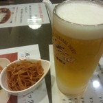 城北飯店 - 生ビールとおつまみ(ピリ辛の酢もやし)