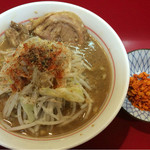 千里眼 - ラーメン麺半分 ヤサイ少な目 アブラ カラアゲ別皿で 730円 