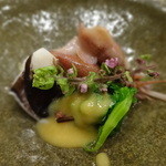 とり貝と蛍烏賊の酢味噌　菜の花お浸し添え(2016,03)