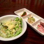 吾照里 - 温製麺定食のサラダ＆韓国小皿三品❀