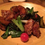 阿波尾鶏とホクホク南瓜とゴーヤの味噌炒め