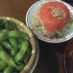 鶏料理居酒屋 TORIBIAN - もやし明太子ソースと枝豆‼️
            なかなか美味い(^_^)