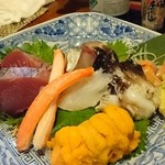 Atsukan Tokkuri - 本日の刺盛り
                        トリ貝もウニもシメ鯖も美味