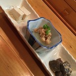 丸喜屋 - 2016.05　おつまみ3品せっとは健在　ピリ辛こんにゃく・納豆おろし・豆腐麹漬け