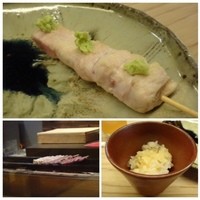 焼き鳥とワイン 萬鳥 祇園店 - ◆さび焼き・・塩でお味を付けた「鶏むね肉」に山葵が添えられています。◆下：口直しの「鬼おろし」・・ポン酢でお味付されています。