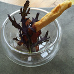 ソリスアグリトゥーリズモ - アミューズのスティックに馬肉の燻製を纏わせて